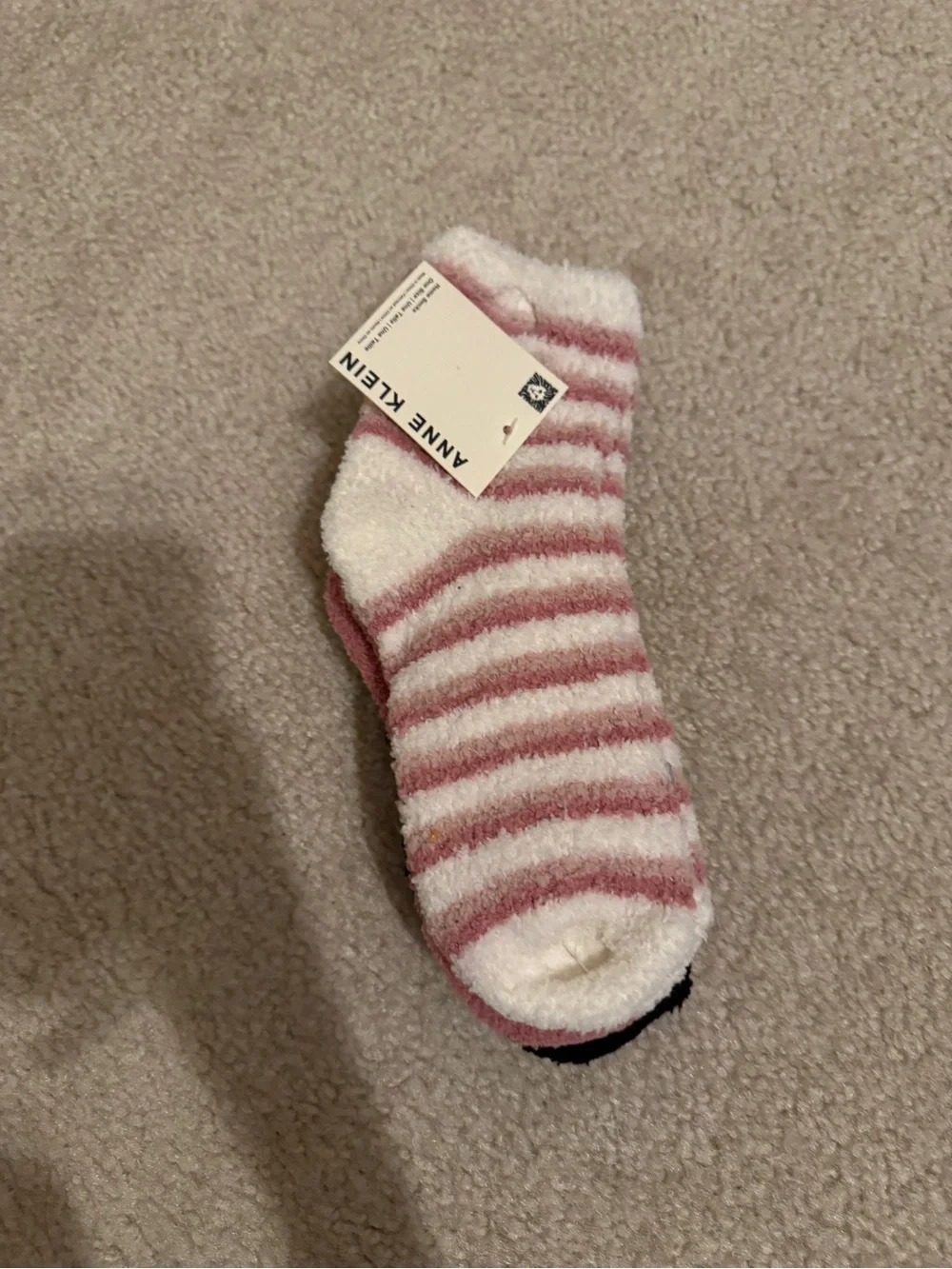 Anne Klein Cozy Fuzzy Socks 3 Pack Pink Black Striped New with Tags